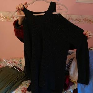 black cold shoulder sweater